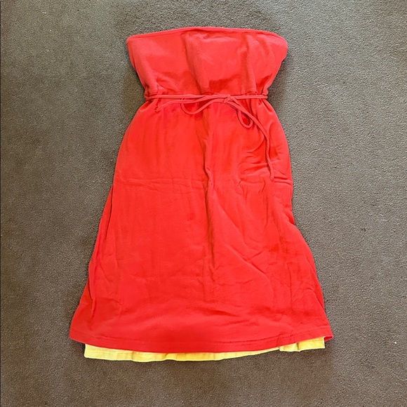 Moda International Red and Yellow Strapless Dress - Picture 1 of 5